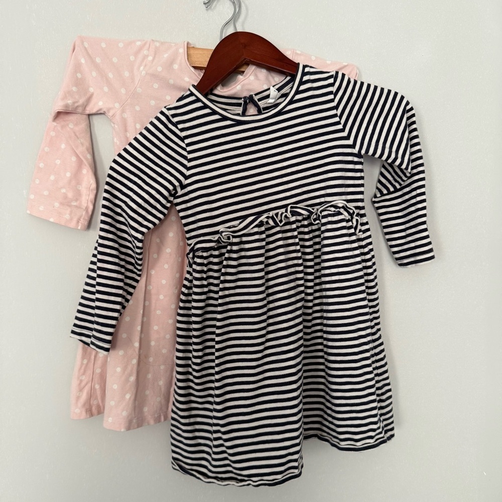 GAP Pink Blue polkadot striped Toddler Dress 2 piece Bundle size 5
